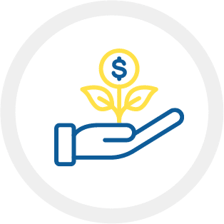 Icon for Retirement Income Planning section of homepage, a hand holding a sprout of growing money